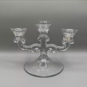 Cambridge Clear Optic 3 light Candlesticks Pressed Glass Holder